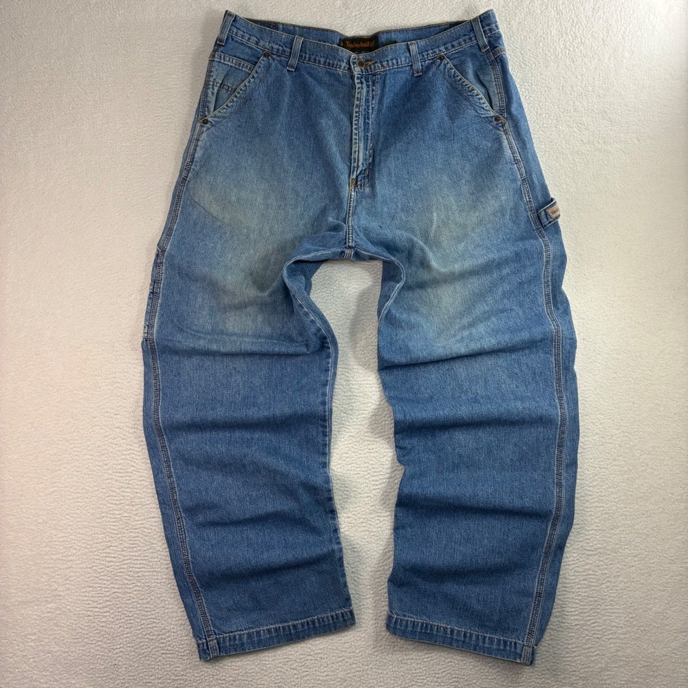Y2K Timberland Baggy Carpenter Jeans Men 38x31 Blue Faded Loose Relaxed‎ Vintage